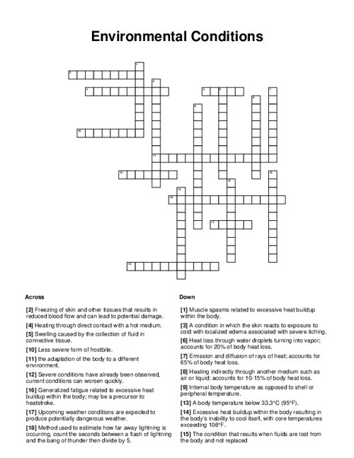 Environmental Conditions Crossword Puzzle