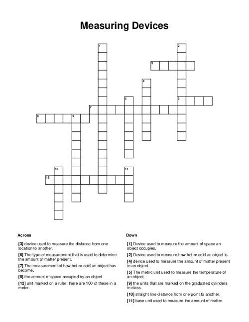 Measuring Devices Crossword Puzzle