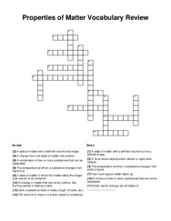 Properties of Matter Vocabulary Review Crossword Puzzle