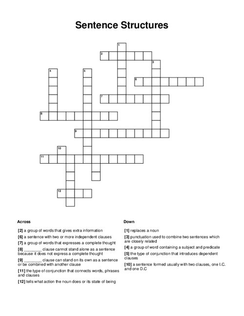 Sentence Structures Crossword Puzzle