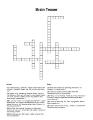 Brain Teaser Crossword Puzzle