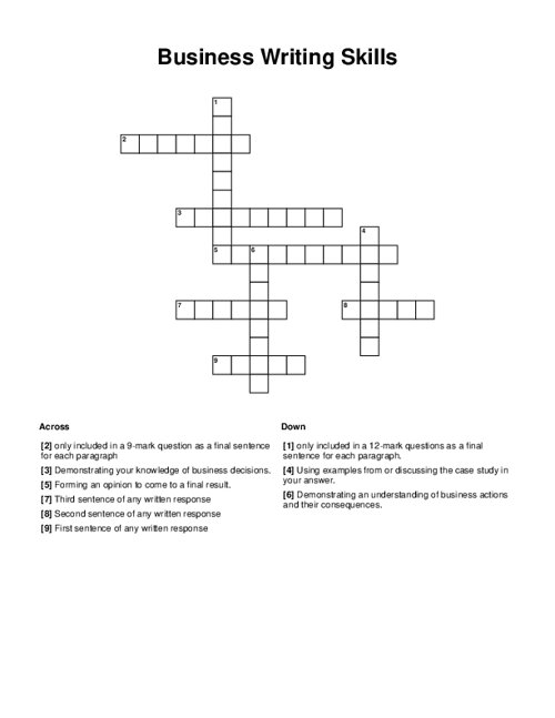 Business Writing Skills Crossword Puzzle