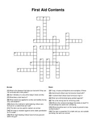 First Aid Contents Crossword Puzzle