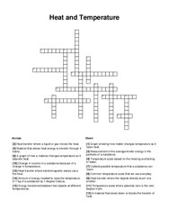 Heat and Temperature Crossword Puzzle