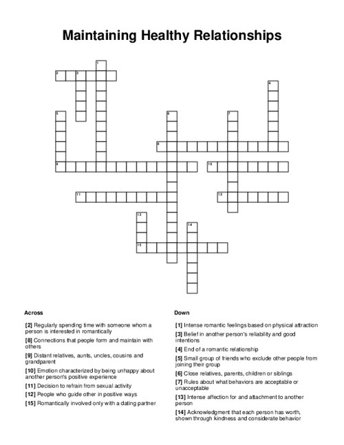 Maintaining Healthy Relationships Crossword Puzzle