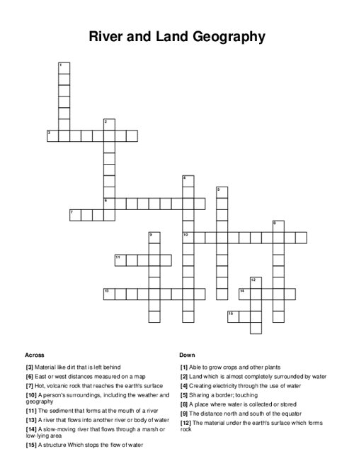 River and Land Geography Crossword Puzzle