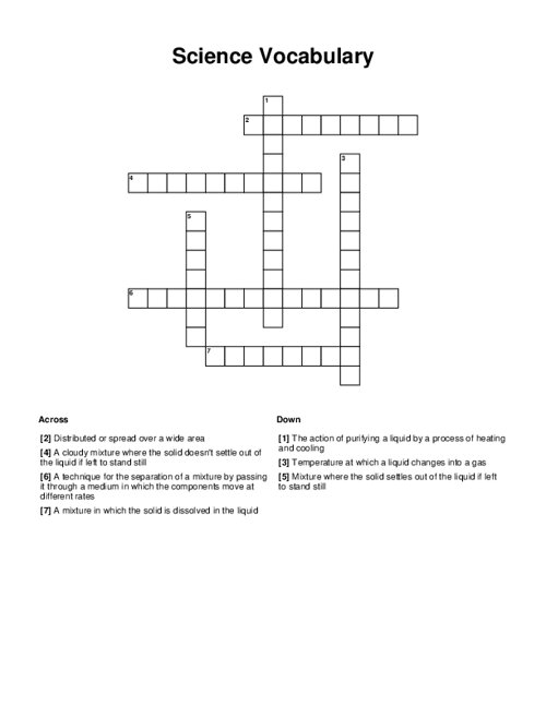 Science Vocabulary Crossword Puzzle