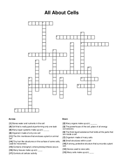 All About Cells Crossword Puzzle