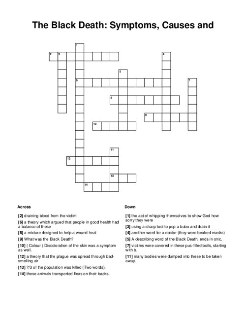 The Black Death: Symptoms, Causes and 'Cures' Crossword Puzzle