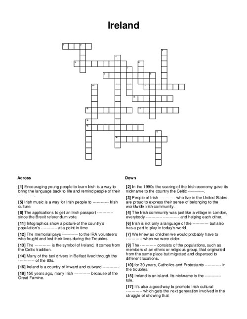 Ireland Crossword Puzzle