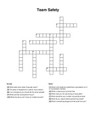 Team Safety Crossword Puzzle