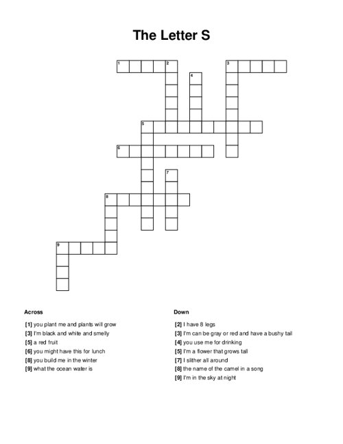 The Letter S Crossword Puzzle
