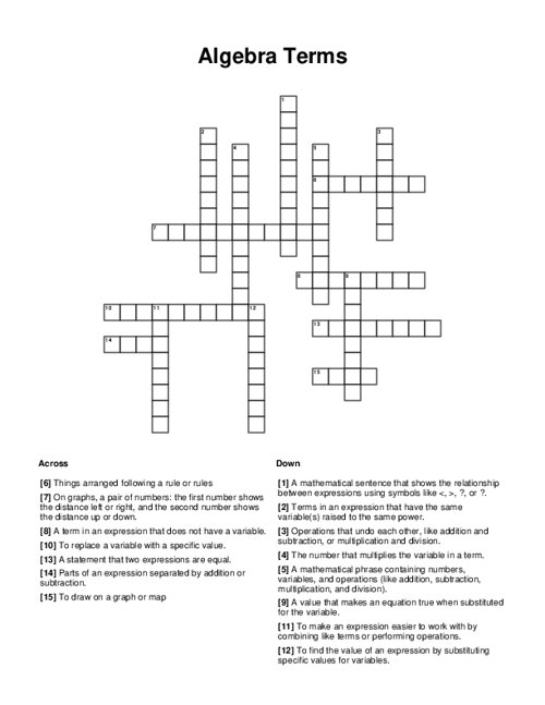 Algebra Terms Crossword Puzzle