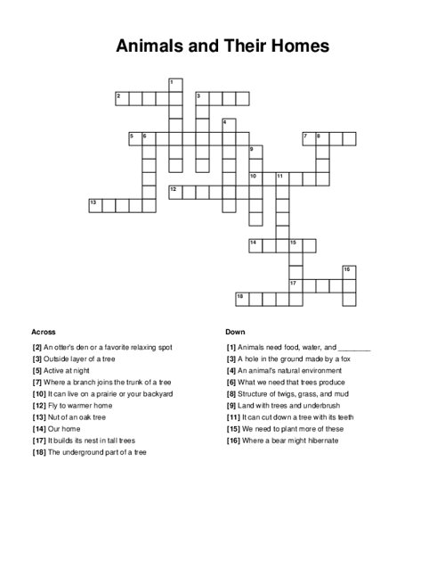 Animals and Their Homes Crossword Puzzle