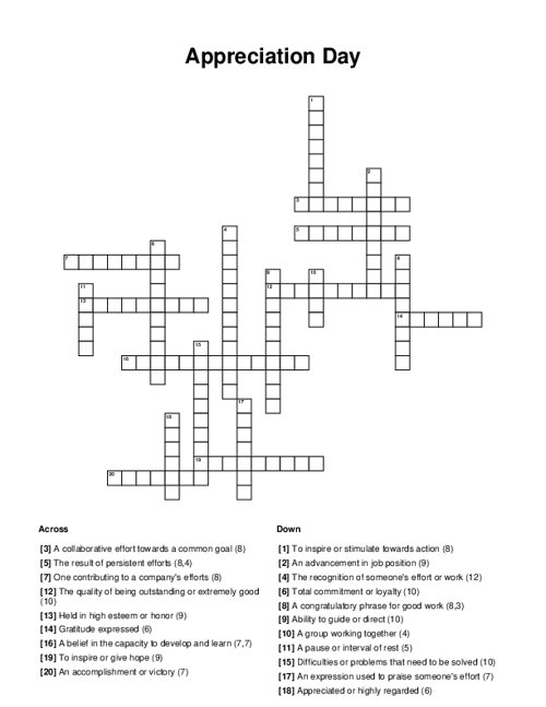 Appreciation Day Crossword Puzzle