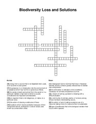 Biodiversity Loss and Solutions Crossword Puzzle