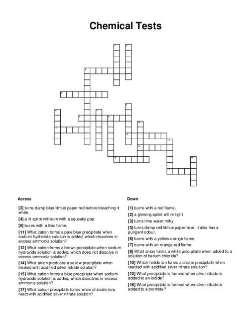 Chemical Tests Crossword Puzzle