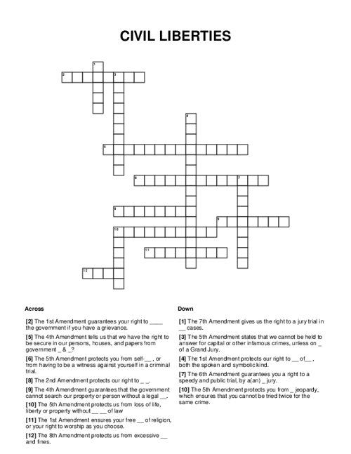 CIVIL LIBERTIES Crossword Puzzle