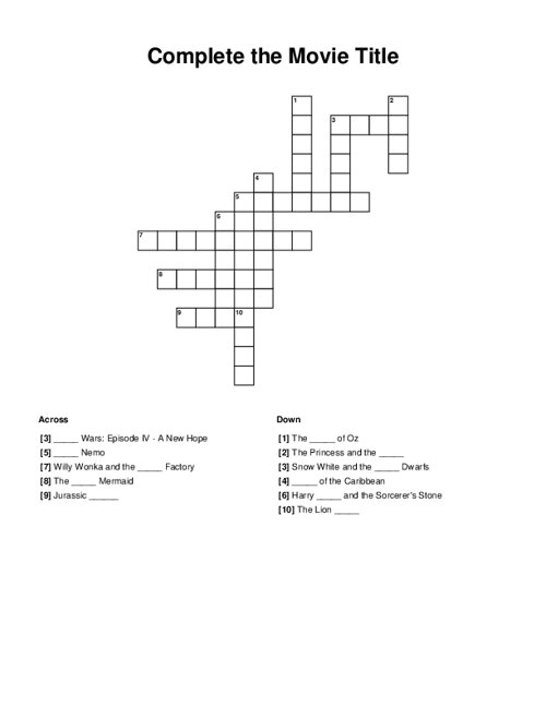 Complete the Movie Title Crossword Puzzle