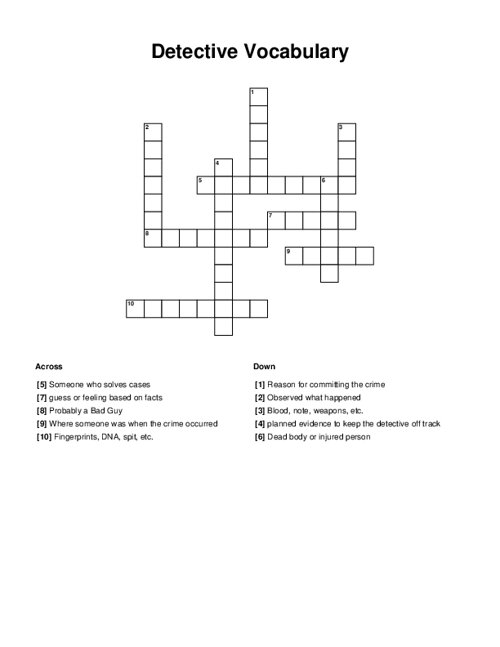 Detective Vocabulary Crossword Puzzle