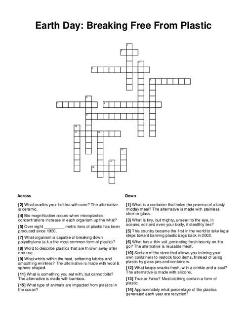 Earth Day: Breaking Free From Plastic Crossword Puzzle