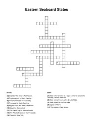 Eastern Seaboard States Crossword Puzzle