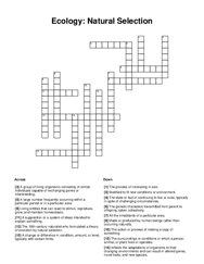 Ecology: Natural Selection Crossword Puzzle