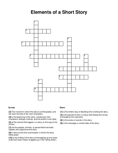 Elements of a Short Story Crossword Puzzle