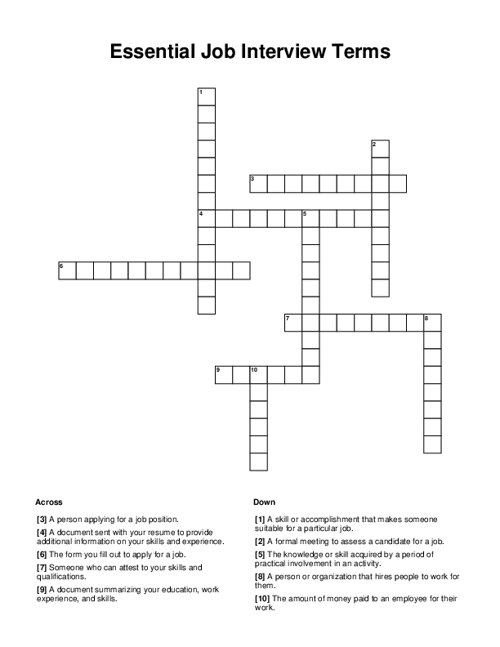 Essential Job Interview Terms Crossword Puzzle