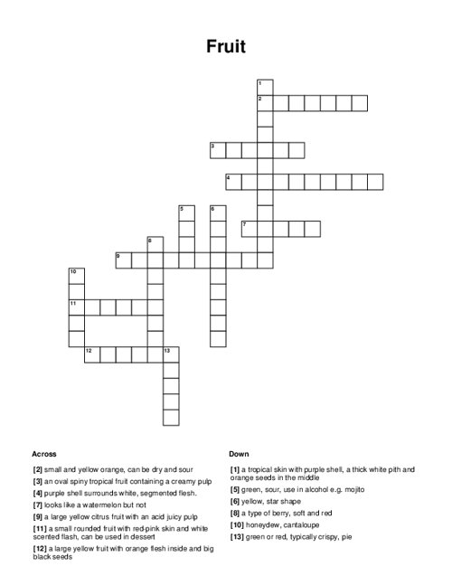 Fruit Crossword Puzzle