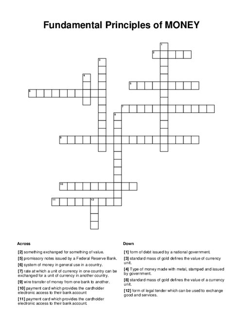 Fundamental Principles of MONEY Crossword Puzzle