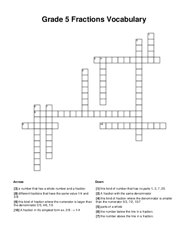 Grade 5 Fractions Vocabulary Crossword Puzzle