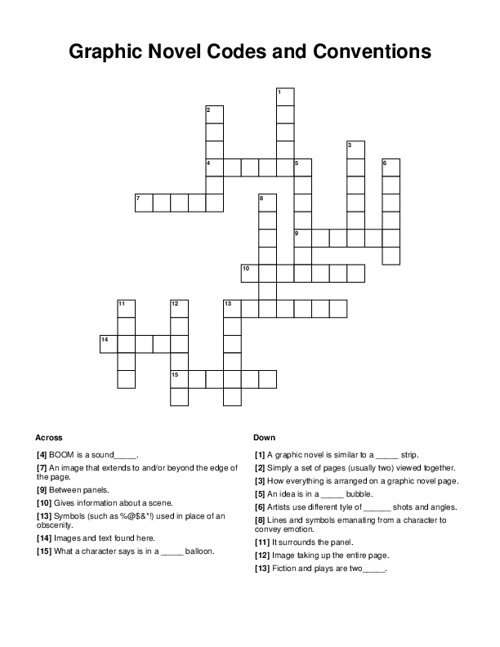 Graphic Novel Codes and Conventions Crossword Puzzle