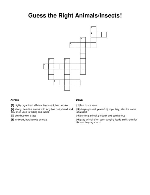 Guess the Right Animals/Insects! Crossword Puzzle