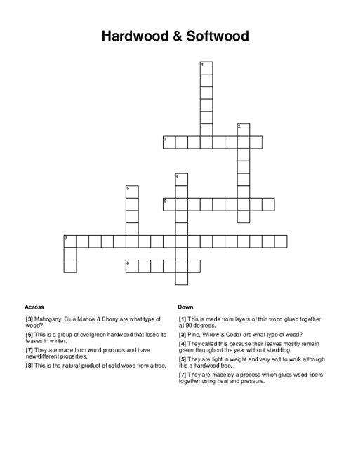 Hardwood & Softwood Crossword Puzzle