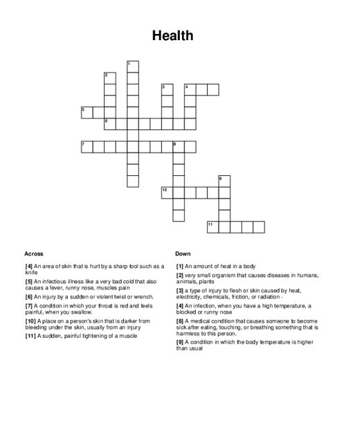 Health Crossword Puzzle