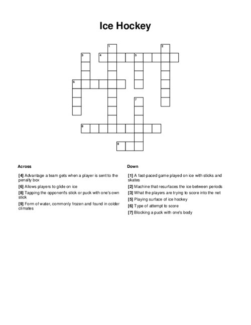 Ice Hockey Crossword Puzzle