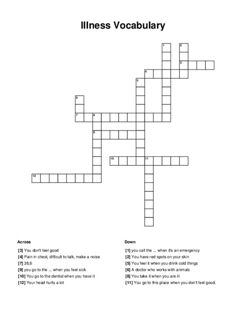 Illness Vocabulary Crossword Puzzle