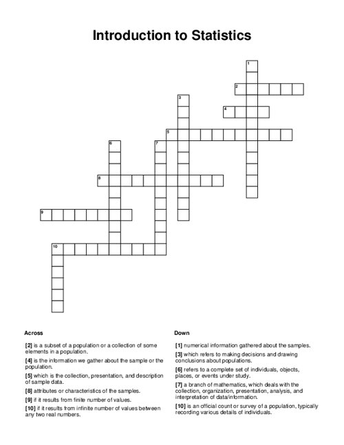 Introduction to Statistics Crossword Puzzle