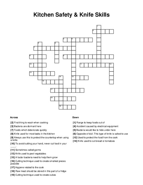 Kitchen Safety & Knife Skills Crossword Puzzle