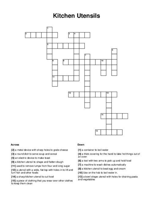 Kitchen Utensils Crossword Puzzle