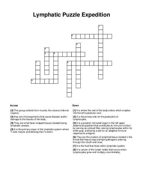 Lymphatic Puzzle Expedition Crossword Puzzle