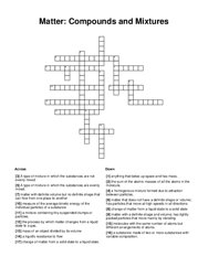 Matter: Compounds and Mixtures Crossword Puzzle