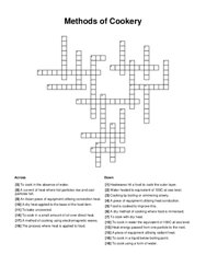 Methods of Cookery Crossword Puzzle