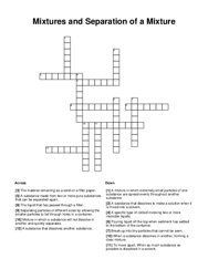 Mixtures and Separation of a Mixture Crossword Puzzle