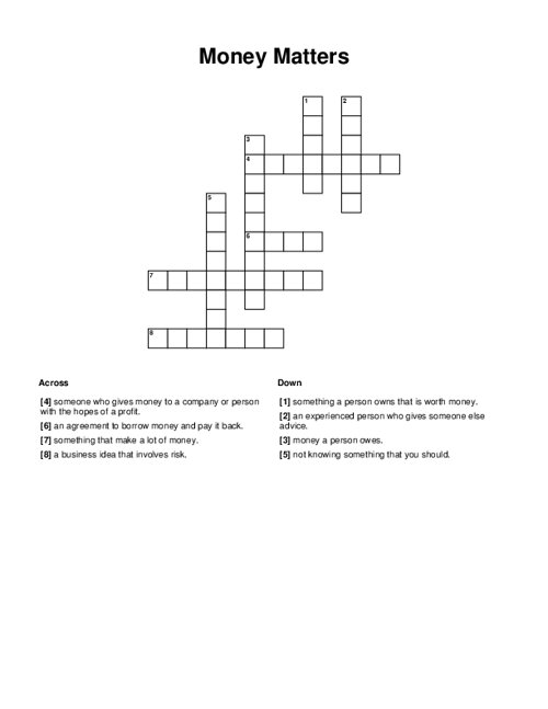 Money Matters Crossword Puzzle