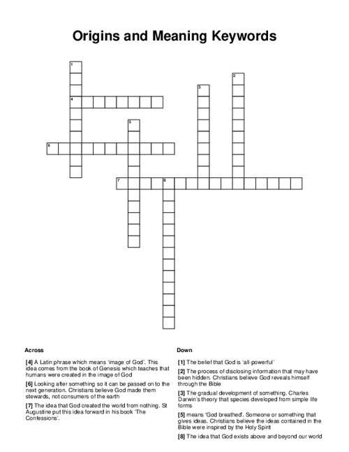 Origins and Meaning Keywords Crossword Puzzle