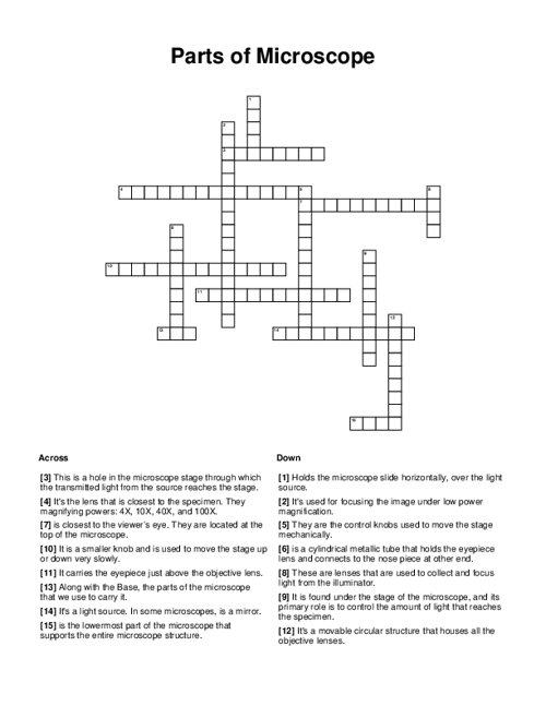 Parts of Microscope Crossword Puzzle