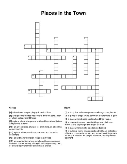 Places in the Town Crossword Puzzle