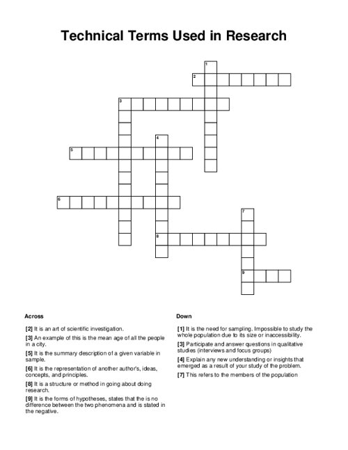 Technical Terms Used in Research Crossword Puzzle